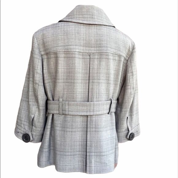 Kensie Gray Plaid Large Button Front Flap Pocket Belted Blazer Jacket - Picture 4 of 10